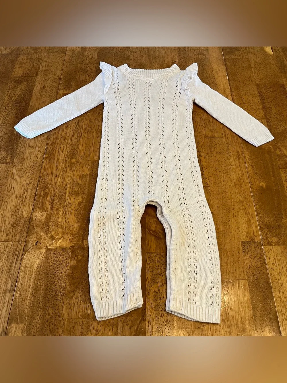 Off White Cotton Sweater Romper Girl's 12-18 Months Vintage Old Navy Ruffle Trim
